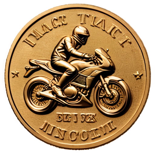 Solid gold coin featuring a fast motorbike. Embossed lettering reads: Race Token - icon | sticker