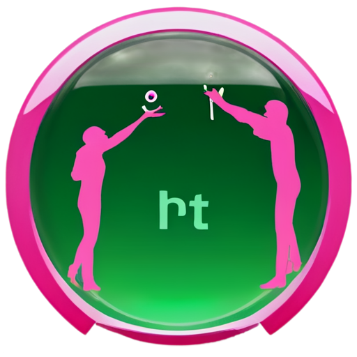 create an icon of a chemical element in pink and green, with silhouettes of people inside the elements - icon | sticker