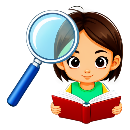 A 3D picture of a magnifying glass reading a book - icon | sticker