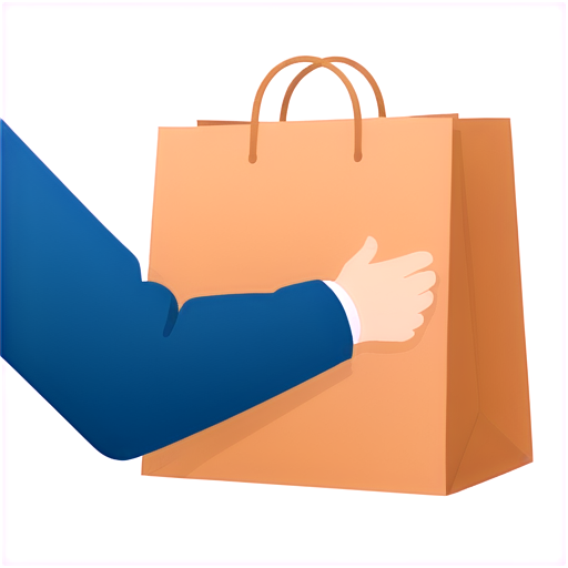 a man's hand holds a paper bag by the handles, in blue colors on a white background - icon | sticker