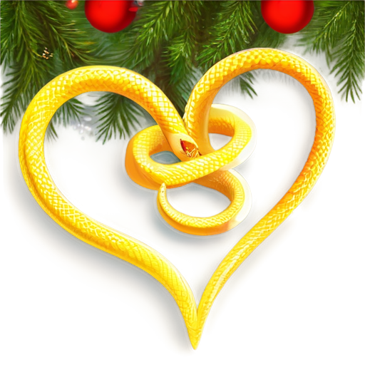 golden snake in the shape of a heart on the background of a Christmas tree. 2025 - icon | sticker