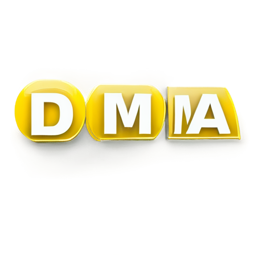 Generate icon with the phrase "DOM QA" in yellow style. Both words in different colors - icon | sticker