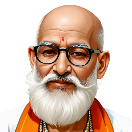 elderly Indian guru bald head with long beard & glasses & ear rings - icon | sticker