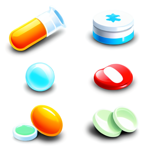 Design a set of 3D, cute pharmacy-related icons, - icon | sticker