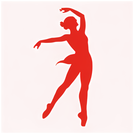 "Create a minimalist icon for a dance studio. The icon should feature a dynamic silhouette of a dancer in motion combined with flowing lines to symbolize grace and movement. Use a modern design style with a color palette of black, and vibrant red." - icon | sticker