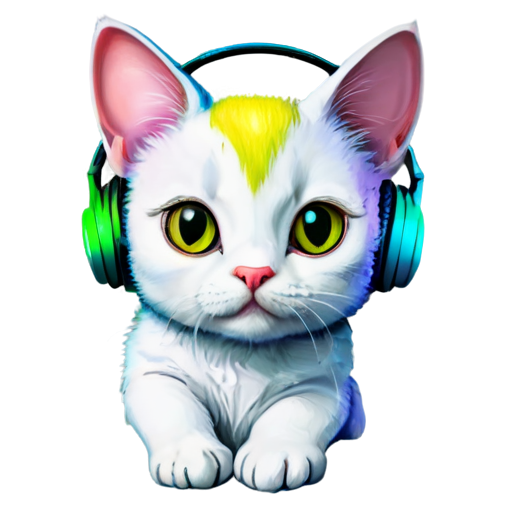 A rainbow cat with headphones - icon | sticker