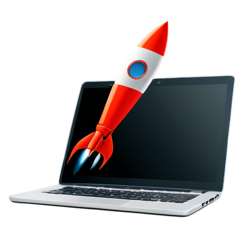 red rocket out of a laptop's screen - icon | sticker