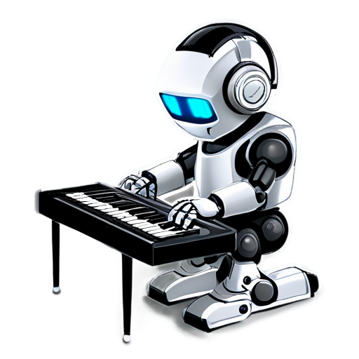 Robot playing electronic keyboard - icon | sticker