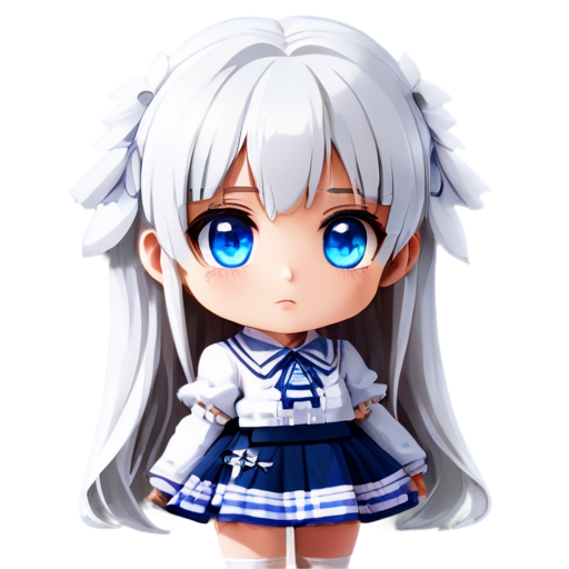 white hair , blue eyes, muku , long hair, bishoujo, illustration, pixel art, kawaii, Super Deformed, loli, cute face, chibi girl, </pixchan/> - icon | sticker