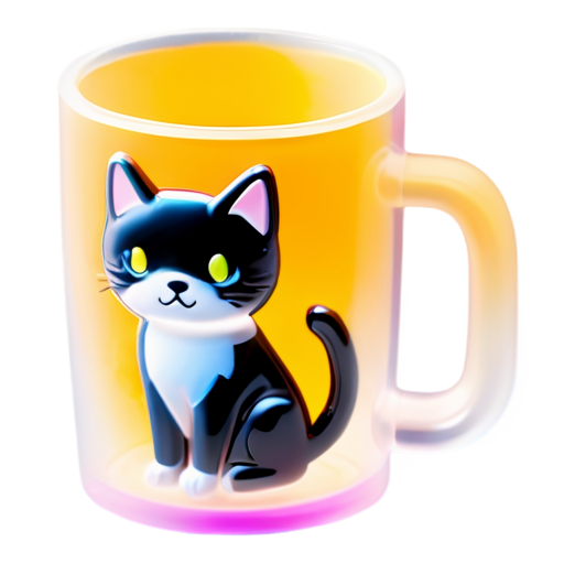 A coffee mug is drawn with one line, and a cat is inside - icon | sticker