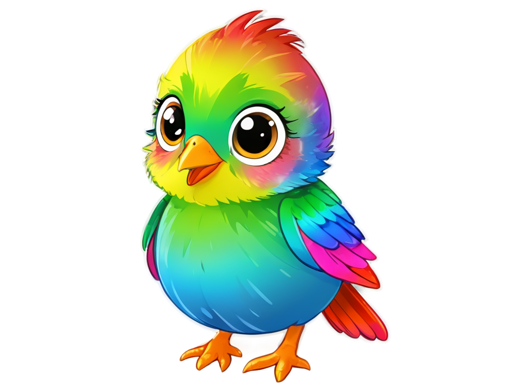 cute bird, rainbow colors - icon | sticker