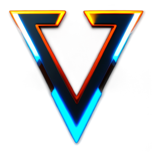 A sleek and modern 'V' shape design with a futuristic and high-tech aesthetic. The 'V' is illuminated with neon blue and white glowing lights, surrounded by dynamic fiery effects with bright orange and red flames. The background should be dark, enhancing the contrast of the glowing 'V' and fire. The overall design should be minimalist, visually striking, and emphasize technology and energy. - icon | sticker