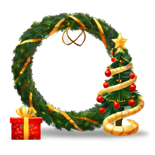 in the background is a New Year tree with gifts. in the foreground is a golden snake in the shape of a heart. the inscription "Health, love, prosperity" - icon | sticker