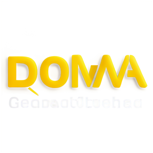 Generate icon with the phrase "DOM QA" in yellow style. Both words in different colors - icon | sticker