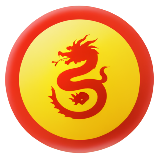 red round logo with red background and china yellow dragon on letter B - icon | sticker