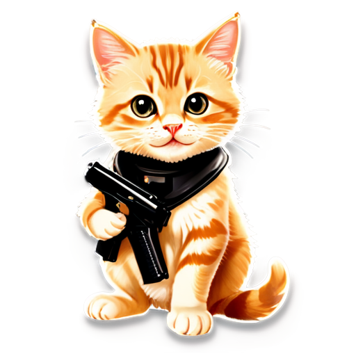 realistic cat with gun - icon | sticker