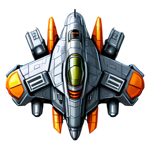 image of a spaceship for a game in the style of the Space Rangers game series, top view, position of the ship's bow from above, partially cartoon style - icon | sticker