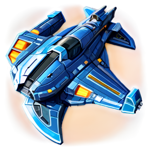 image of a spaceship for a game in the style of the Space Rangers game series, top view, position of the ship's bow from above, partially cartoon style - icon | sticker