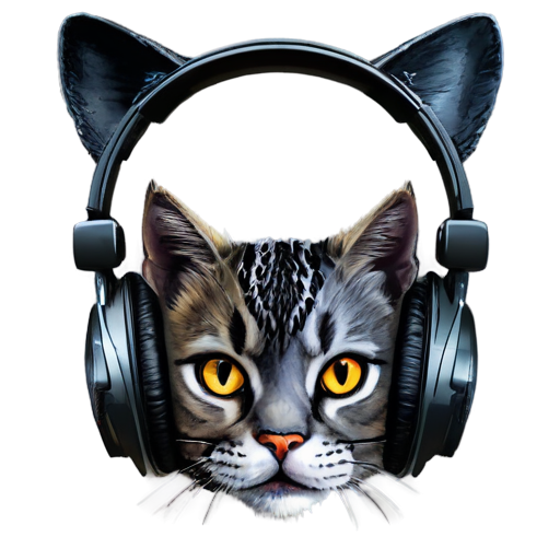 A cat head with headphones - icon | sticker