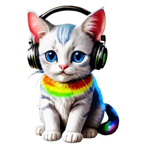 A rainbow cat with headphones - icon | sticker