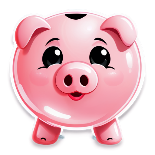 A piggy bank popped up with a bubble containing the English word 'easy' - icon | sticker