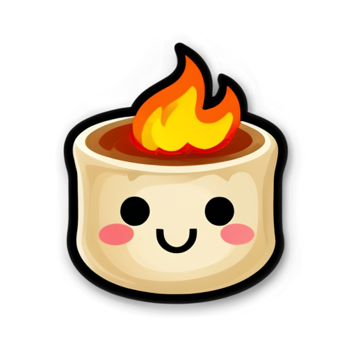 create a dimsum icon with emoticons and make it look like the dimsum is covered in fire and smoking - icon | sticker