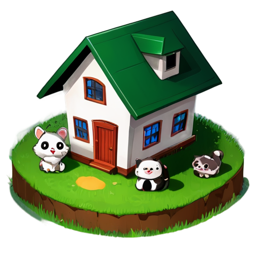 There is a house on the grass and there are animals around. - icon | sticker