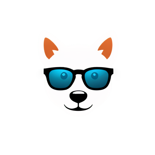 AI robot white dog head with tech-inspired glasses, cute, cartoon,cool，Cyberpunk，robotic - icon | sticker