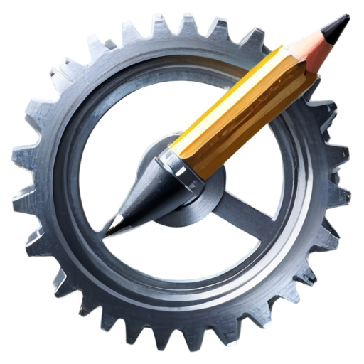 a metallic gear with a single pencil - icon | sticker