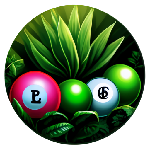 "Majestic 6" Label with green plants and lotto balls in the background - icon | sticker