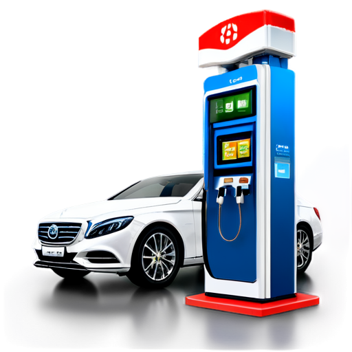 fuel station with self-service terminal with label IBTS and Maybach is filling up - icon | sticker