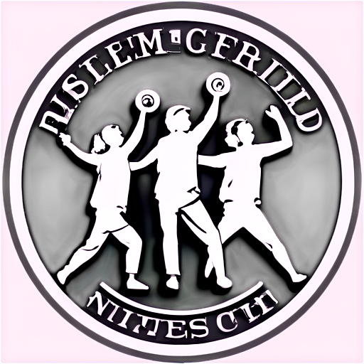 Emblem group of persons, students, round on background, stylized, local climbing group - icon | sticker