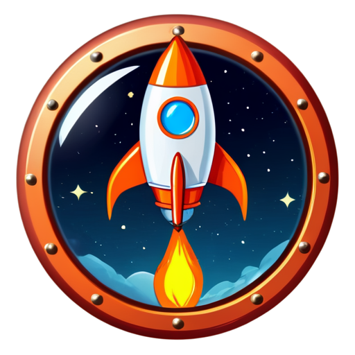 a small red space rocket with orange wings and one large round porthole in it - icon | sticker