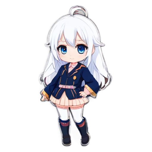 blue eyes, white hair, super deformed, chibi girl, kawaii, japanese, illustration - icon | sticker