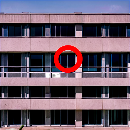 OFFICE BUILDING with a crossed out RED CIRCLE, refusal - icon | sticker