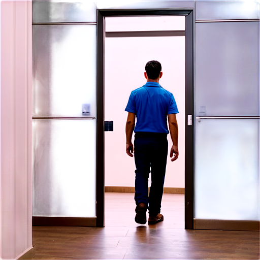 worker walking toward foreground through door - icon | sticker