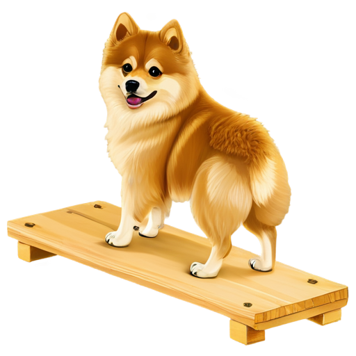 small spitz on fitness plank from side, golden spitz, no humans, no lineart, spitz full body, simple background - icon | sticker