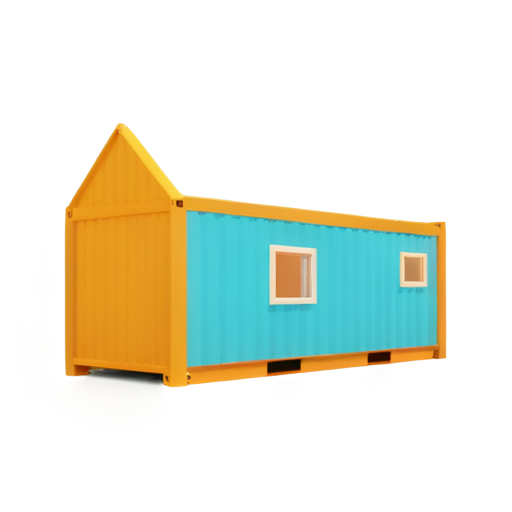 create an icon that shows a house made of shipping containers, a cute icon that shows a house made of shipping containers, a simple selling logo, stylized octane render, 8k, masterpiece, sooo cute, beautiful cute perfection, minimalistic design, soft colors, centered, high resolution, create an icon that shows a house made of shipping containers, soft gradient background - icon | sticker