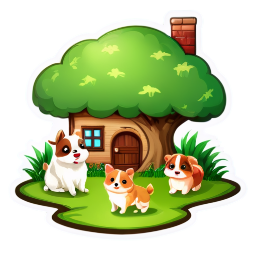 There is a house on the grass and there are animals around. - icon | sticker