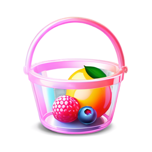 small icon for the site: a basket with a handle containing fruits in pink color - icon | sticker