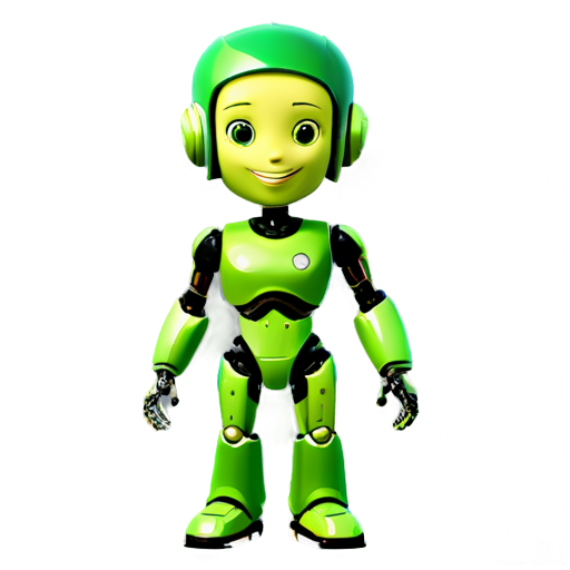 Let's create a character with a green color scheme & global & AI(Robot) & secretary-like feel & friendly appearance(cute and smile). It would be good if it's in 3D. - icon | sticker