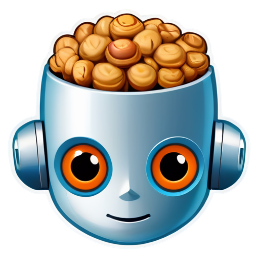 A cute robot's head, with a top brain made of nuts - icon | sticker