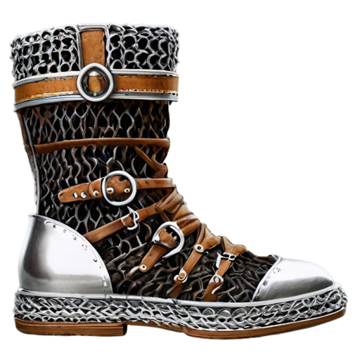 Medieval fantasy chainmail boots, made of steel rings - icon | sticker