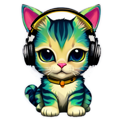 A rainbow cat with headphones - icon | sticker