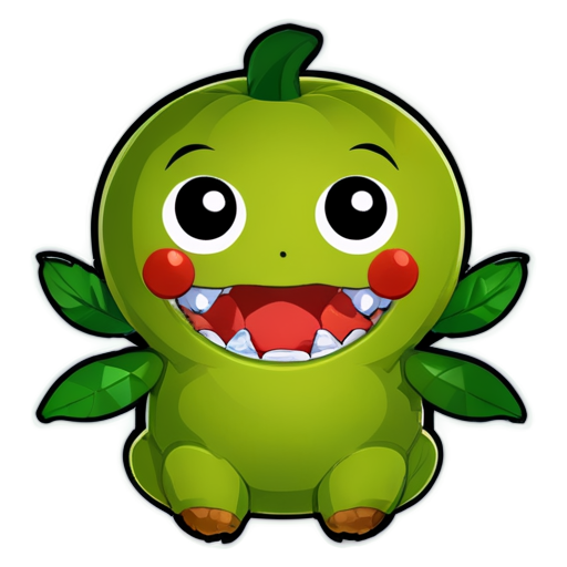 A stuffed creature made with bite-fruits and chew-roots, served with am-sauce. with eyes and teeth - icon | sticker