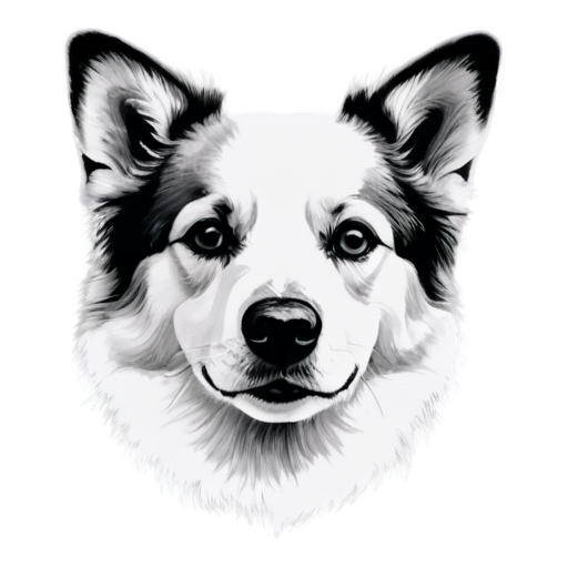 picture of a dog head, black and white drawing art style - icon | sticker