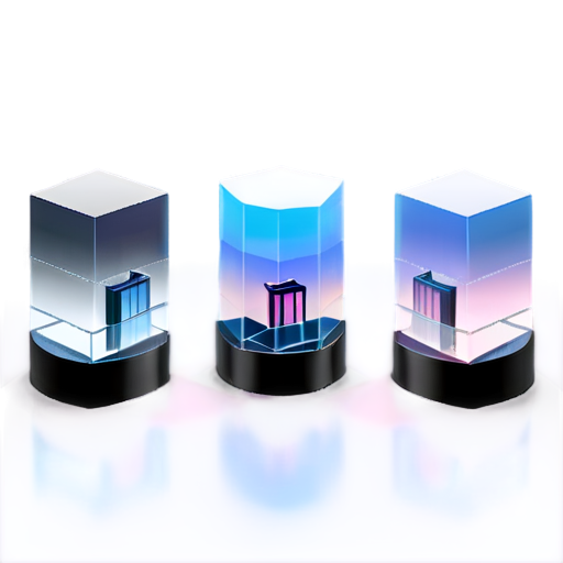 Minimalistic scene with a 3 solid prisms representing buildings. The prisms should be monochromatic B&W, with no lights, shadows, or textures—just simple, flat geometric shapes. No background or sky - icon | sticker