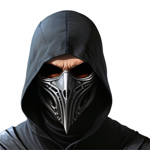 The front view of an assassin wearing a raven-beak-shaped mask - icon | sticker