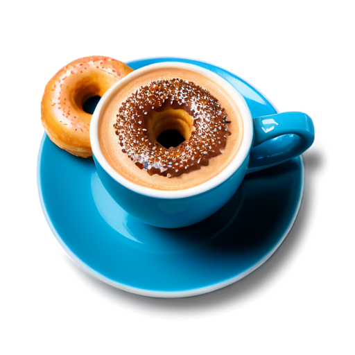 coffee in a blue mug, donut on a dish - icon | sticker