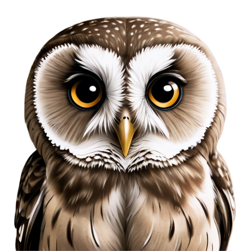 A small owl with large round eyes, a small beak, and tiny wings. Use soft, earthy tones like light browns and grays. - icon | sticker